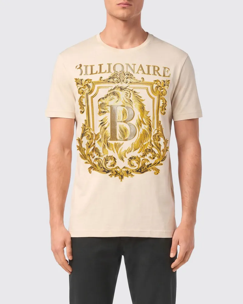 Billionaire Besticktes Baumwoll-T-Shirt Beige