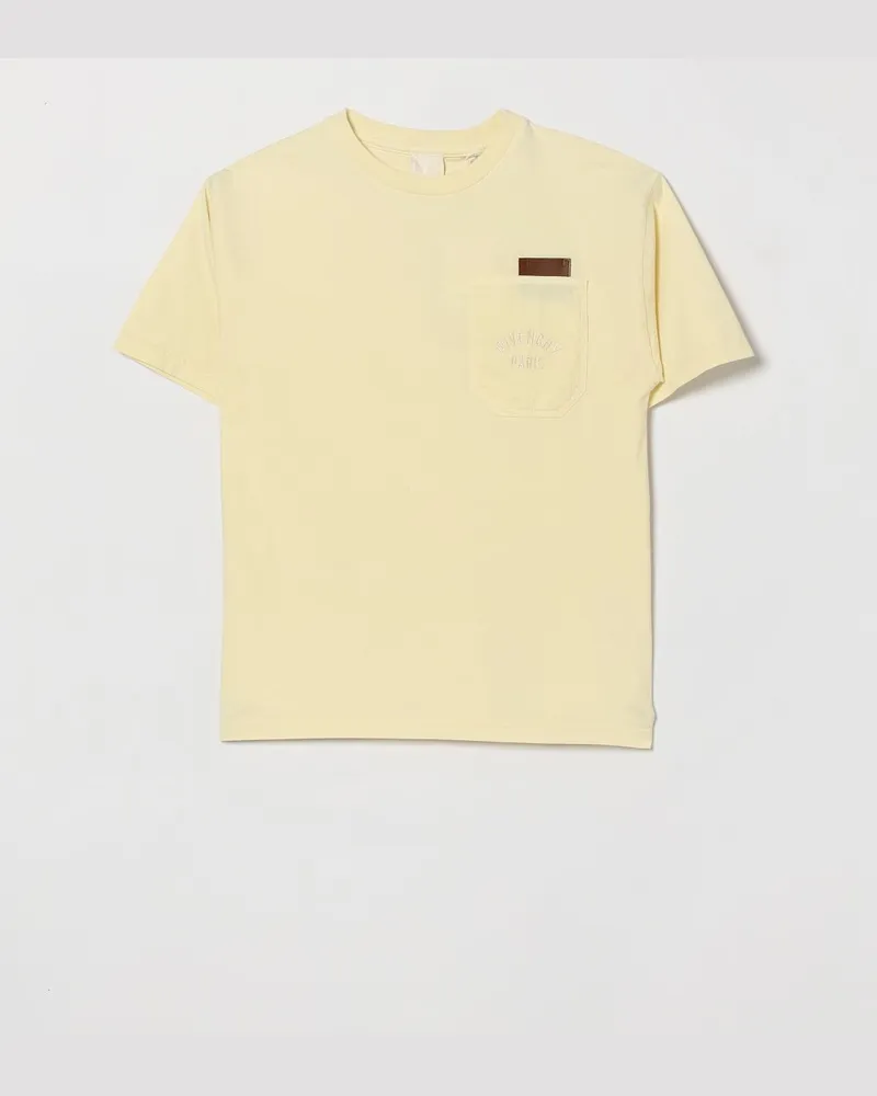 Givenchy T-Shirt für Jungen aus Baumwolle mit gesticktem Logo und aufgesetzter Tasche Gelb