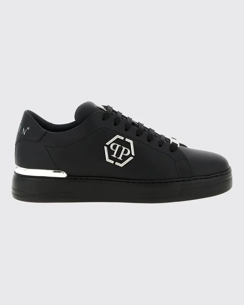Philipp Plein Hexagon Leder Sneakers Schwarz