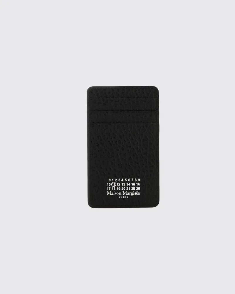 Maison Margiela Kartenetui aus genarbtem Leder mit Kontrastlogo Schwarz