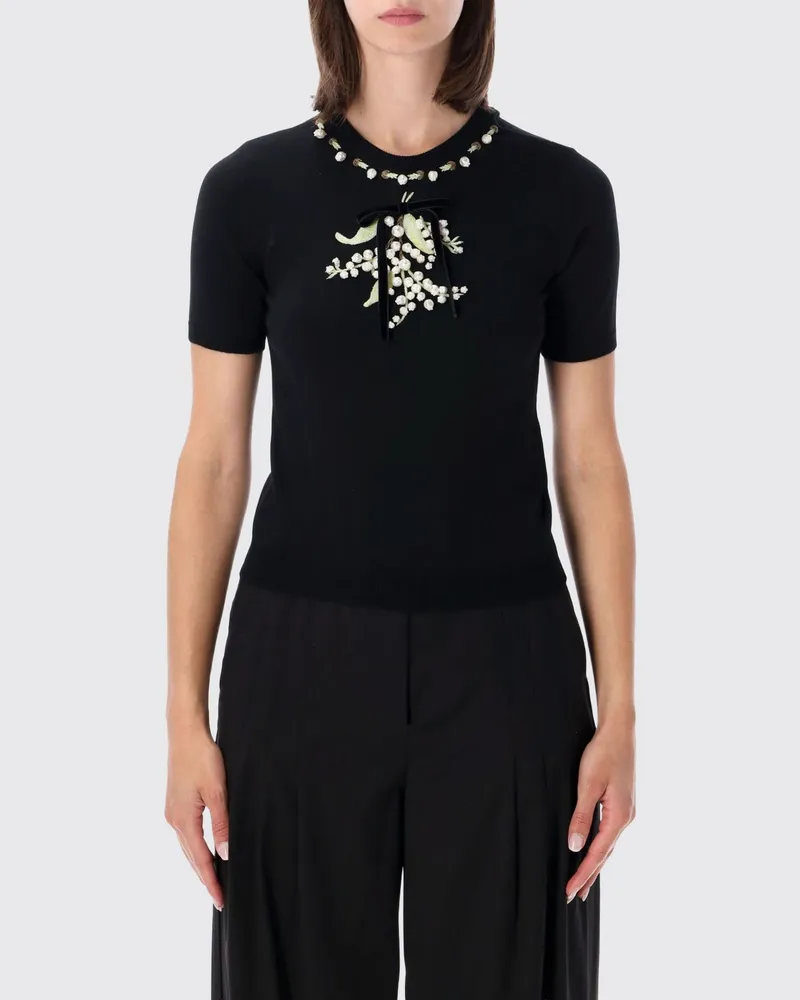 Valentino Garavani Pullover aus Schurwolle mit Rundhals und Blumenapplikation Schwarz