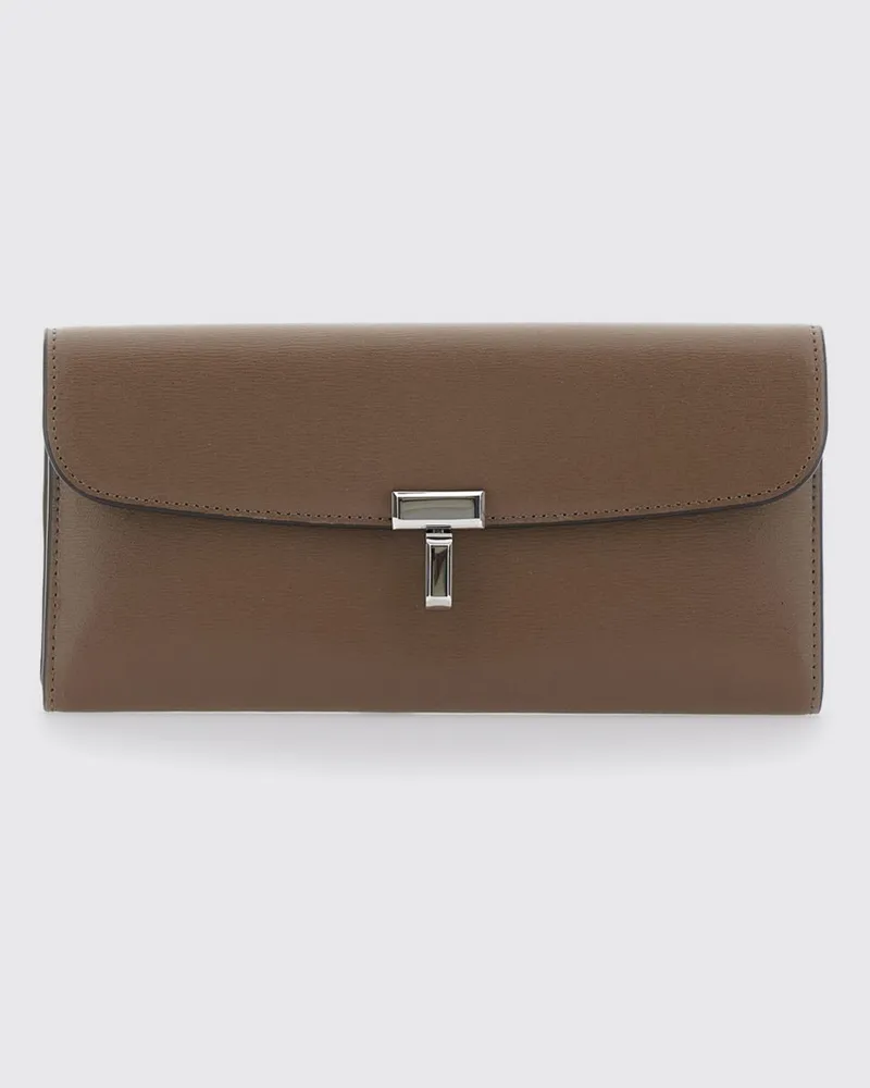 Totême Große Geldbörse T-Lock aus Leder mit Monogramm-Verschluss Beige