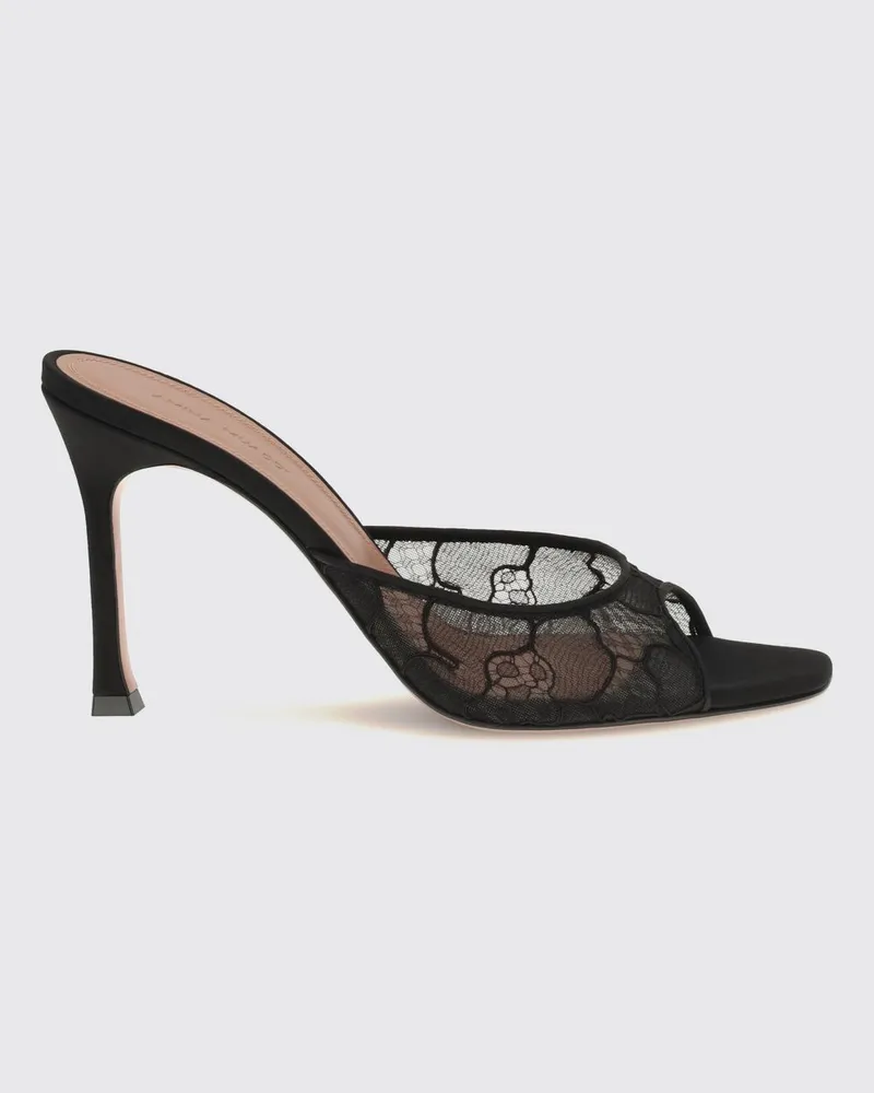 Amina Muaddi Alexa Mules von aus bestickter Spitze mit hohem Stiletto-Absatz Schwarz