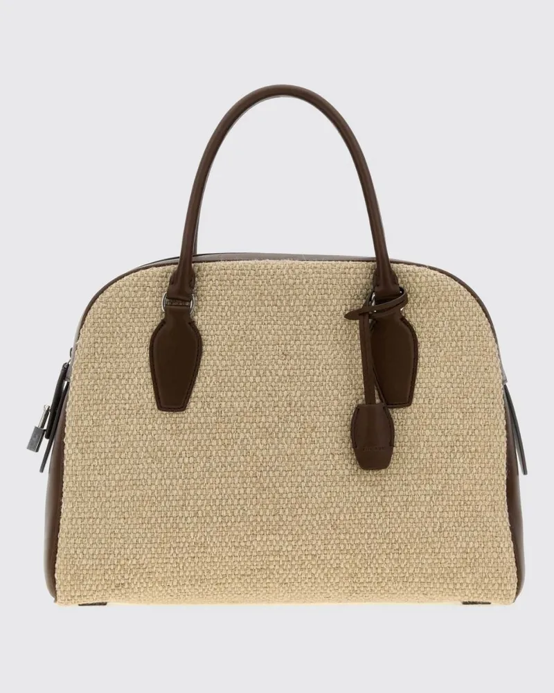 The Row India Handtasche aus Canvas und Glattleder mit seitlichem Vorhängeschloss Braun