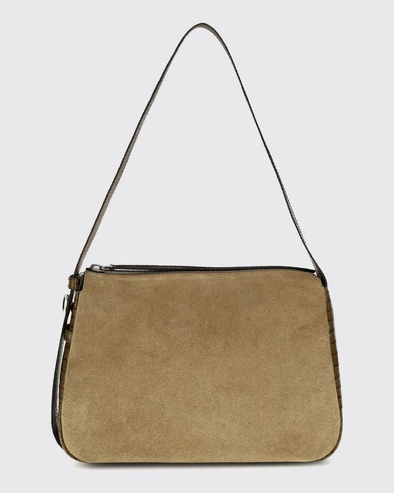 Tory Burch Romy Schultertasche aus Veloursleder mit Double T-Logo Grau