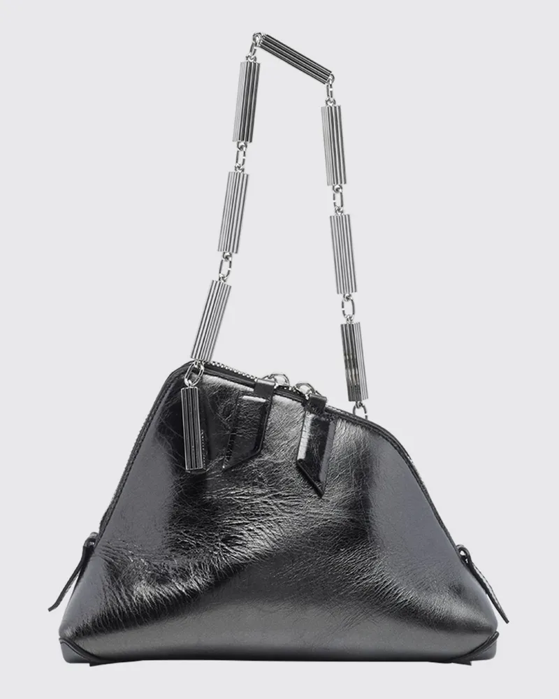 ATTICO La Scala Mini-Handtasche aus Kalbsleder mit Henkel aus Metallgeflecht Grau