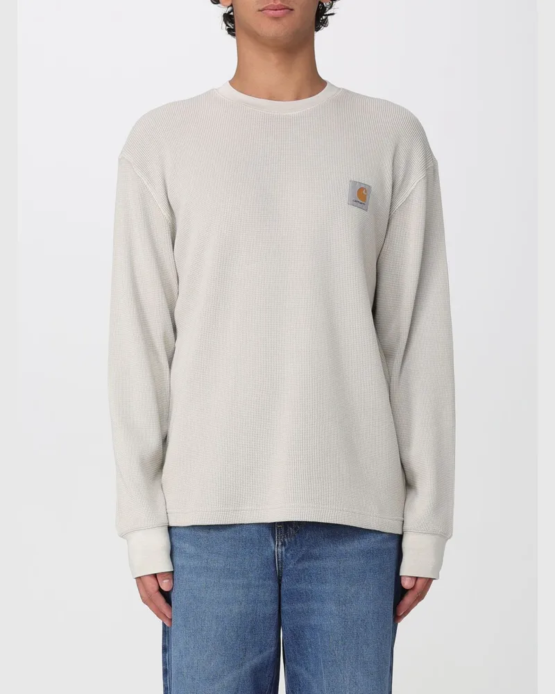 Carhartt WIP Langärmeliges Baumwoll-T-Shirt mit Tasche und Kontrastlogo Weiß