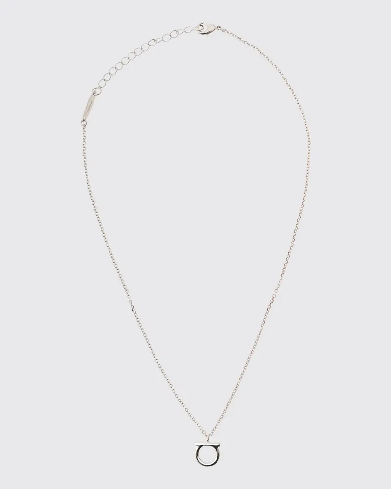 Ferragamo Halskette aus Messing von mit Gancini-Anhänger und Kristallen Silber