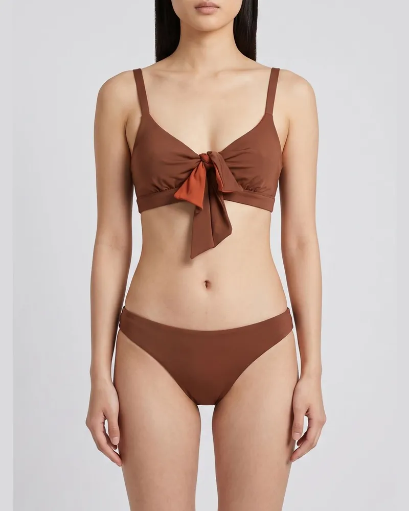 Max Mara Triangel-Bikini-Oberteil mit Bindeverschluss und V-Ausschnitt Braun