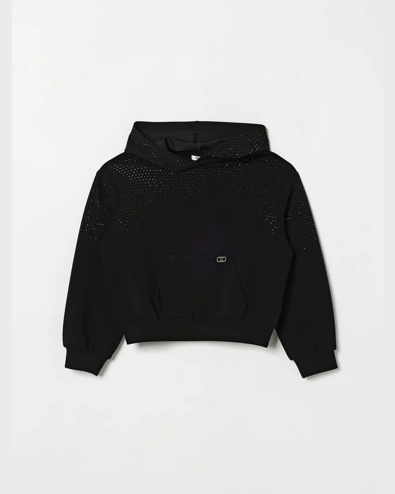 Liu Jo Kapuzenpullover für Mädchen aus Baumwolle mit Strass und Kängurutasche Schwarz