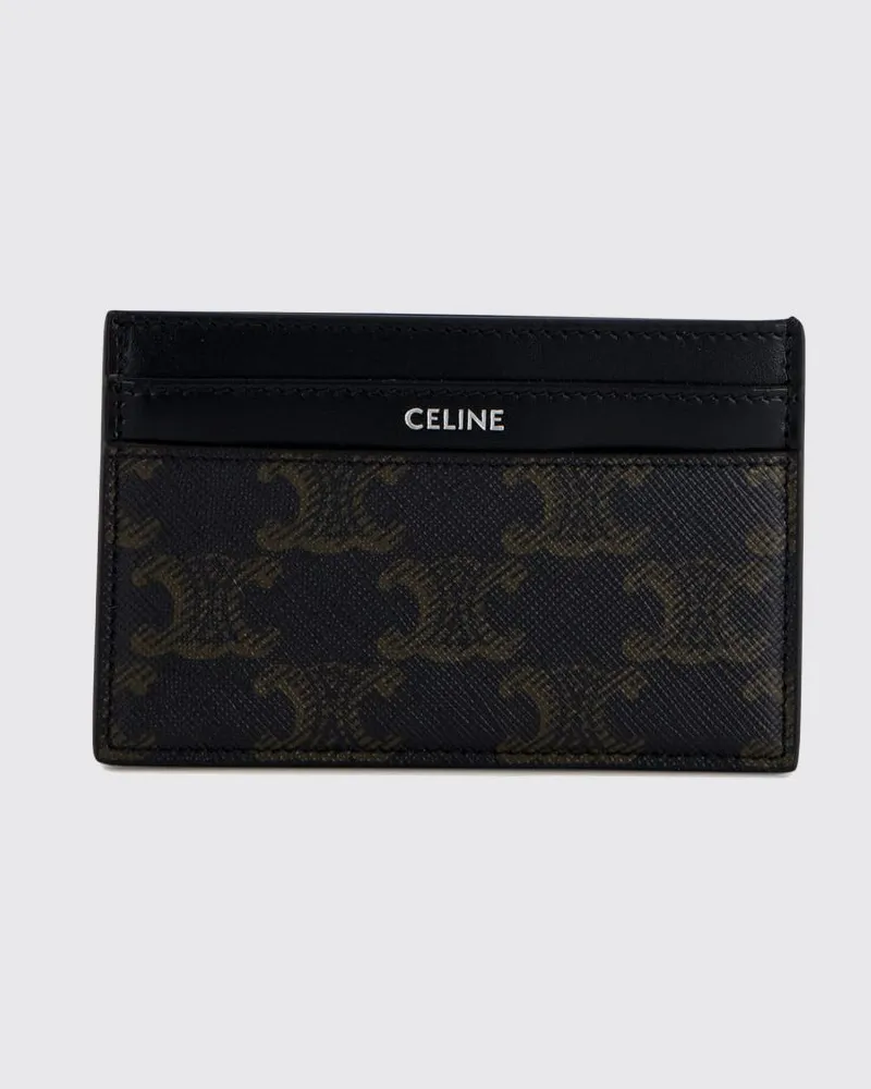 Celine Kartenetui von aus Triomphe-Canvas mit Kalbslederdetails Schwarz