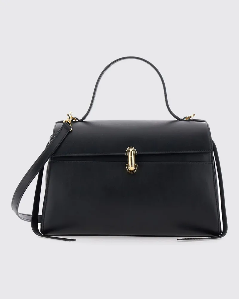 SAVETTE Symmetry Handtasche aus Glattkalbsleder mit abnehmbarem Schulterriemen Schwarz