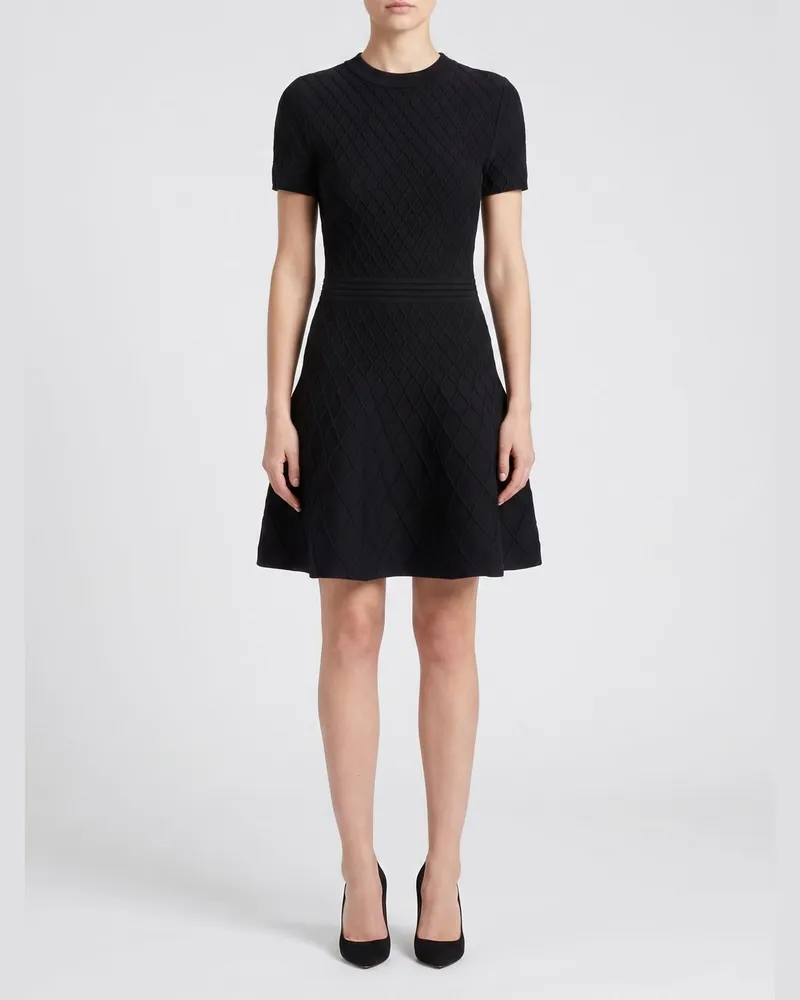 Balmain Rundhals-Minikleid aus schwarzem Stretch-Viskose mit kurzen Ärmeln Schwarz