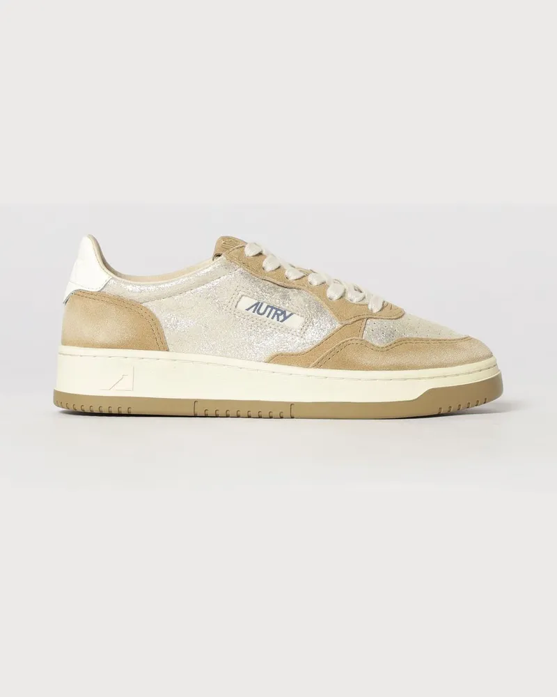 AUTRY Medalist Low Bicolor-Ledersneaker mit perforierter Spitze Beige