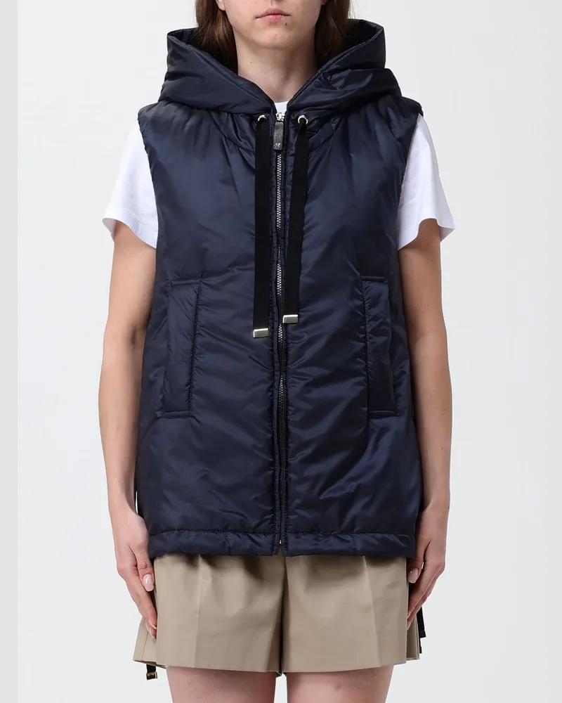 Max Mara Gepolsterte Nylon-Kapuzenweste mit Kordelzugdetails Blau