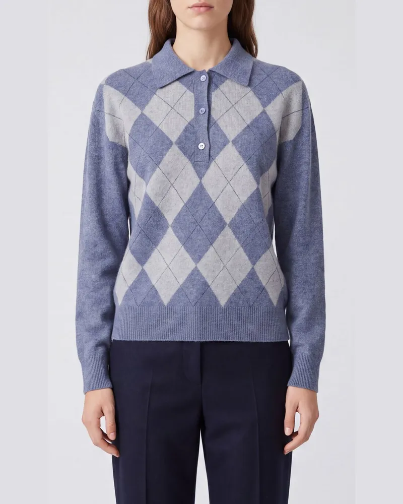 Róhe Langärmeliges Strickpolo mit Argyle-Muster aus Woll- und Seidenmischung Grau