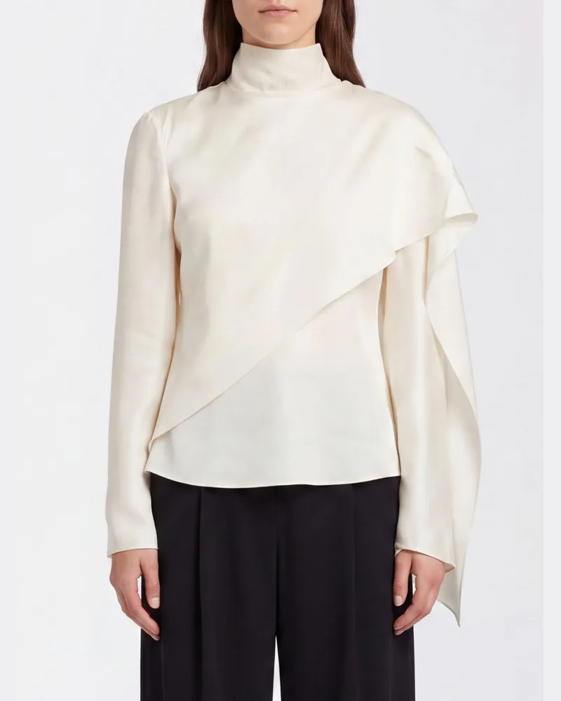 Róhe Asymmetrische Bluse aus reiner Seide mit Stehkragen und langen Ärmeln Cream