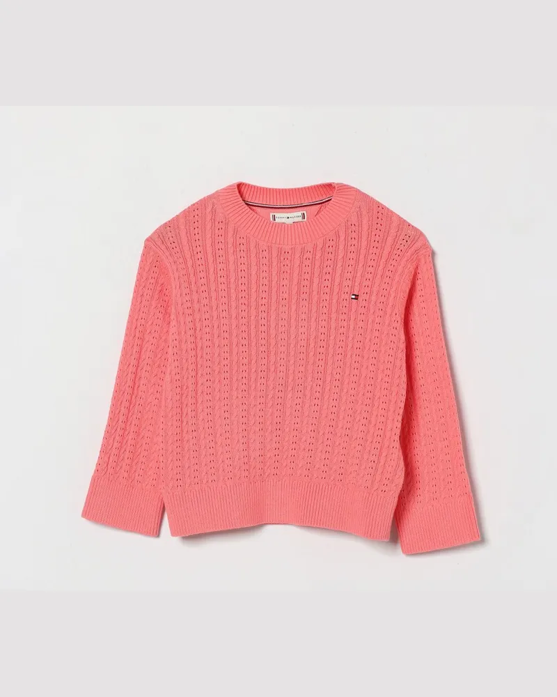 Tommy Hilfiger Mädchen-Pullover aus Baumwolle mit Rundhalsausschnitt und Logo Pink