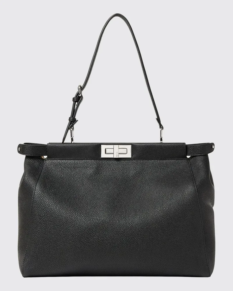 Fendi My Peekaboo Schultertasche aus römischem Leder mit Drehverschluss Schwarz