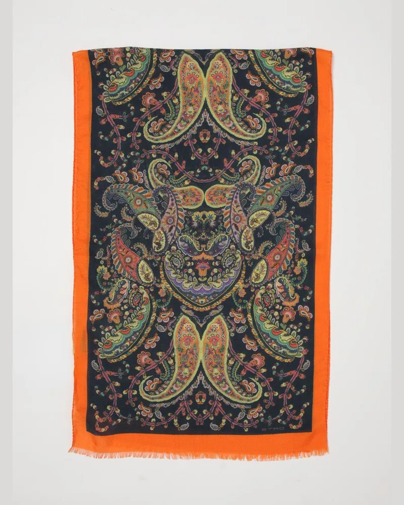 Etro Schal aus Wollmischung mit Paisley-Print Blau