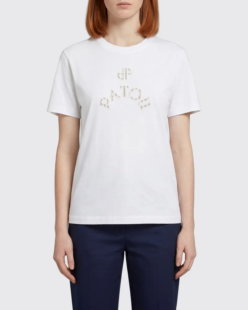 Patou Baumwoll-T-Shirt mit kontrastierendem Logo und Rundhalsausschnitt Weiß