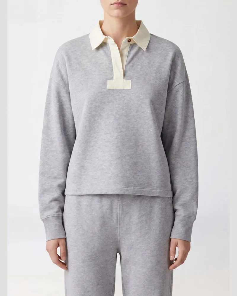 Rag & Bone Langärmeliges Poloshirt aus Baumwollmischung mit überschnittenen Schultern Grau