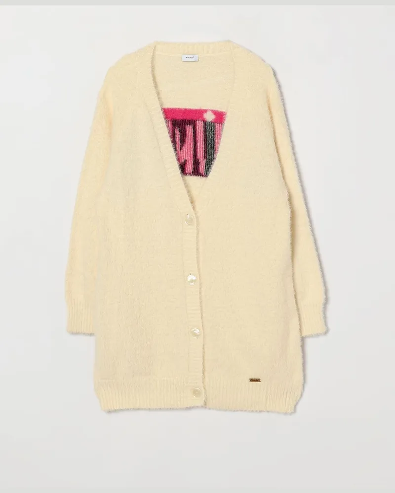 Pinko Relaxed-Fit-Cardigan für Mädchen aus Viskose mit V-Ausschnitt und Jacquard-Logo Milch