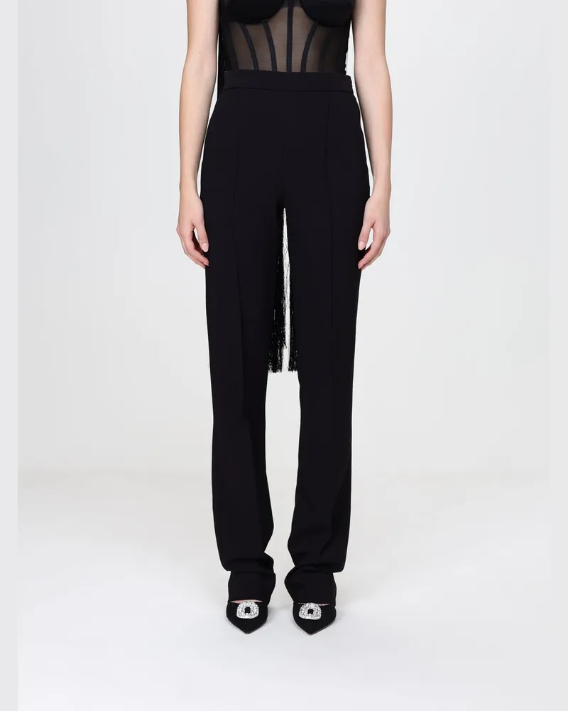 Elisabetta Franchi Hoch taillierte Skinny-Hose aus Crêpe mit Fransen Schwarz