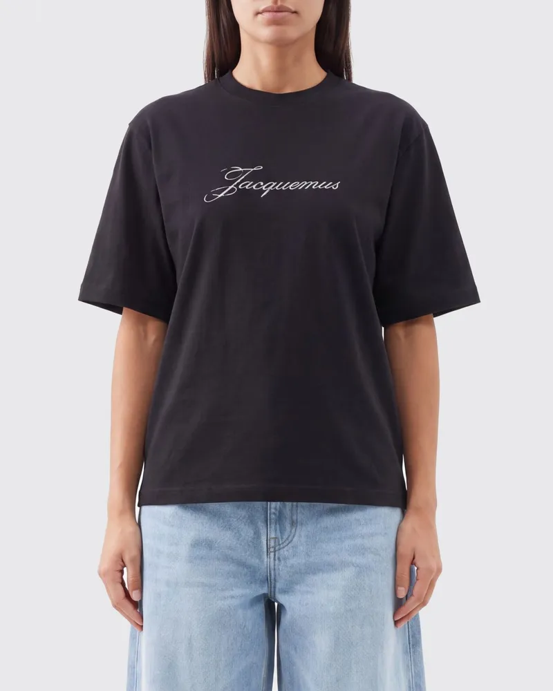 Jacquemus Baumwoll-T-Shirt mit kontrastierendem Logo und überschnittenen Schultern Schwarz