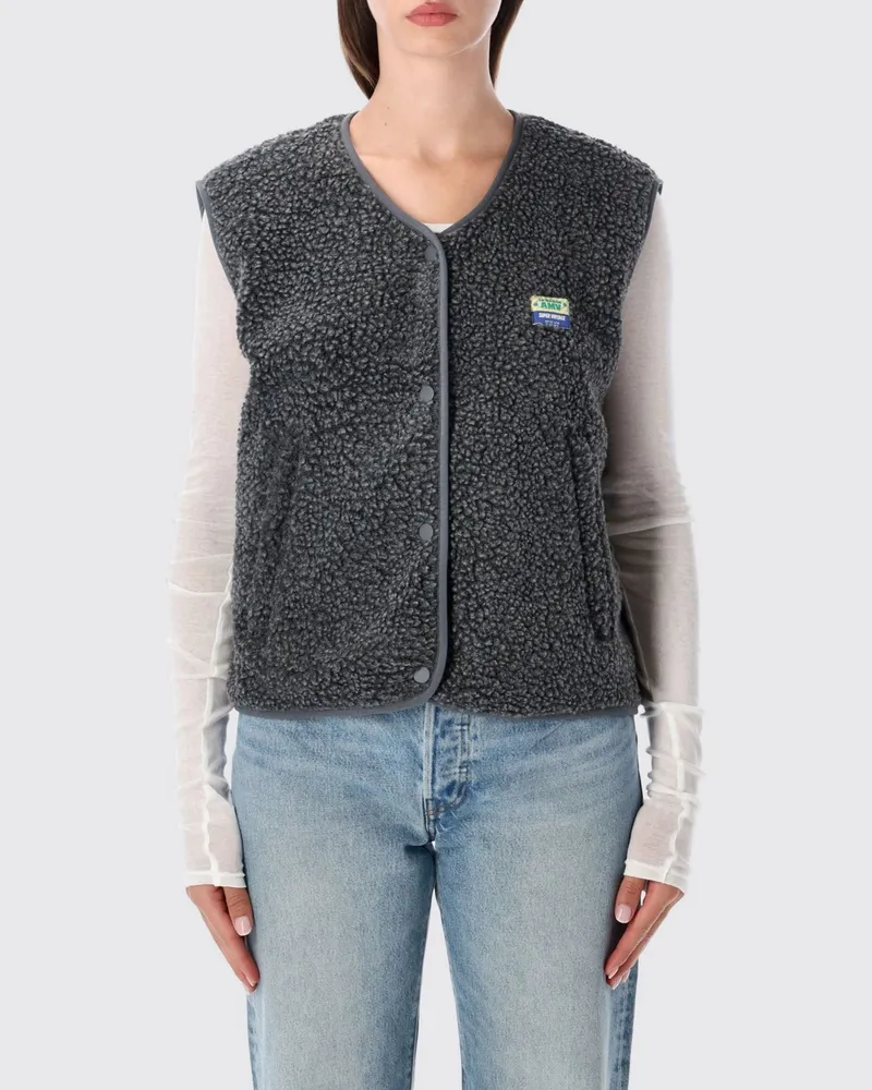 American Vintage Gepolsterte Fleece-Weste von mit Rundhalsausschnitt und Taschen Charcoal