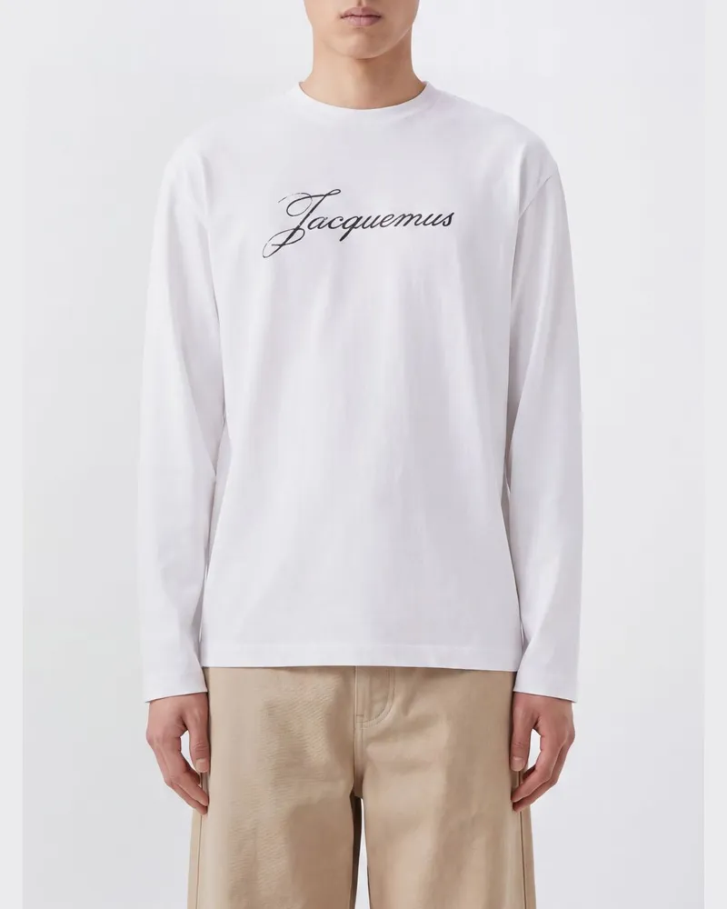 Jacquemus Langärmeliges T-Shirt aus Bio-Baumwolle und Hanf mit Logo Weiß