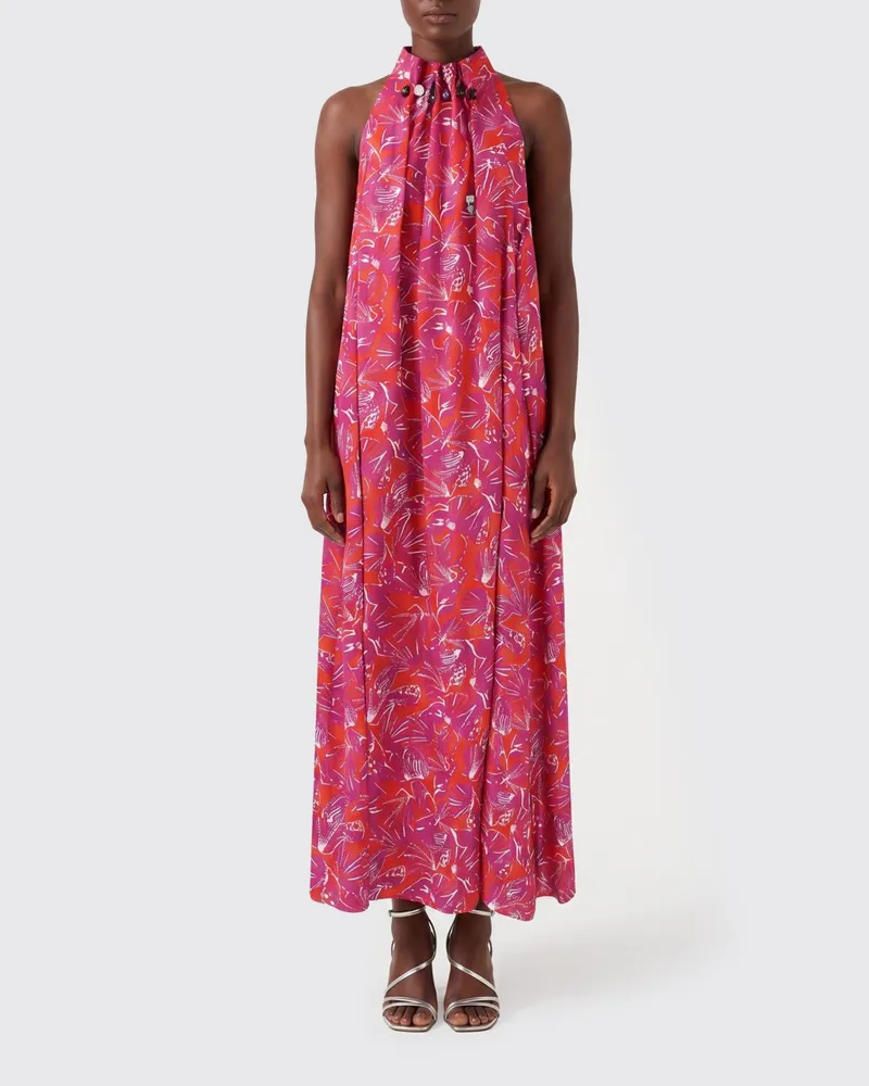 Max Mara Midi-Kleid aus bedruckter Seide Rot