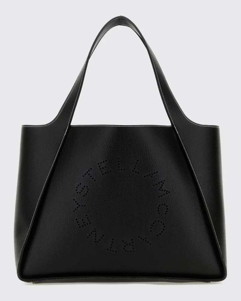 Stella McCartney Große Schultertasche aus Kunstleder mit perforiertem Logo Schwarz