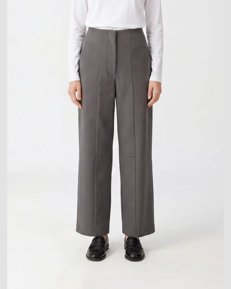 Erika Cavallini High-Waist-Palazzo-Hose aus reiner Schurwolle mit schrägen Taschen Grau