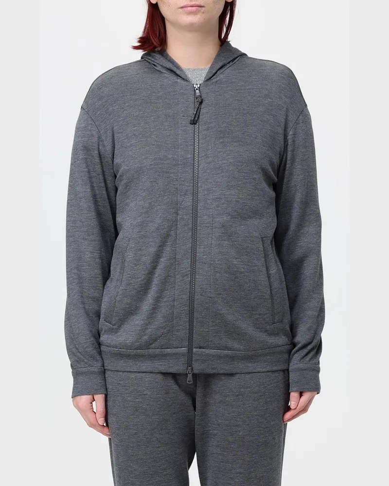 Brunello Cucinelli Baumwoll-Kapuzenjacke mit Reißverschluss und Monili Grau