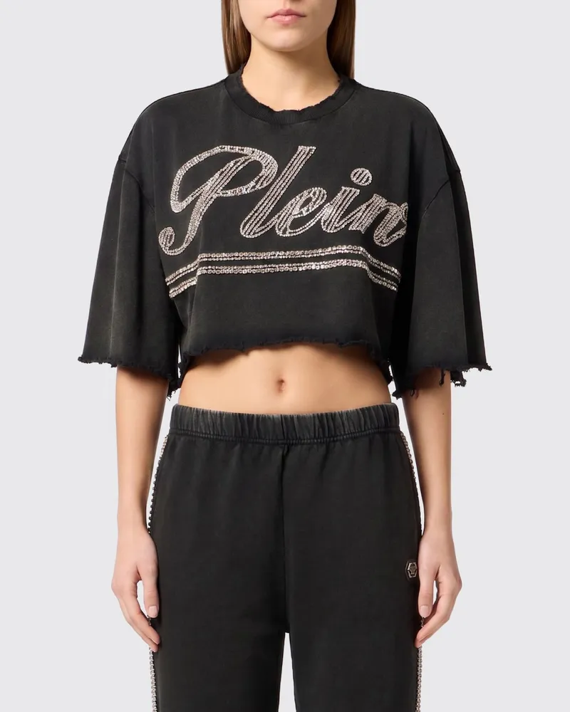Philipp Plein Rundhals-T-Shirt aus Baumwolle mit Logo Schwarz
