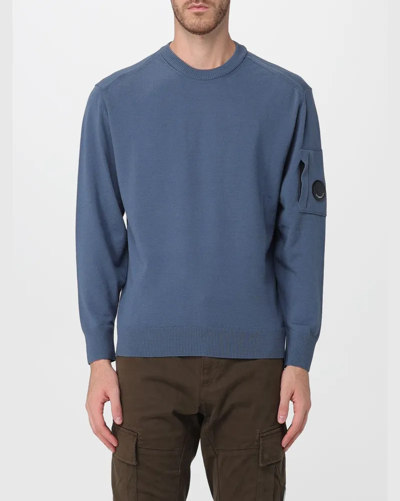 C.P. Company Pullover mit Rundhalsausschnitt aus Wollmischung und Rippbündchen Blau