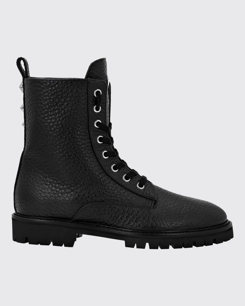 Philipp Plein Schnür-Combat-Boots aus genarbtem Leder mit Profilsohle Schwarz
