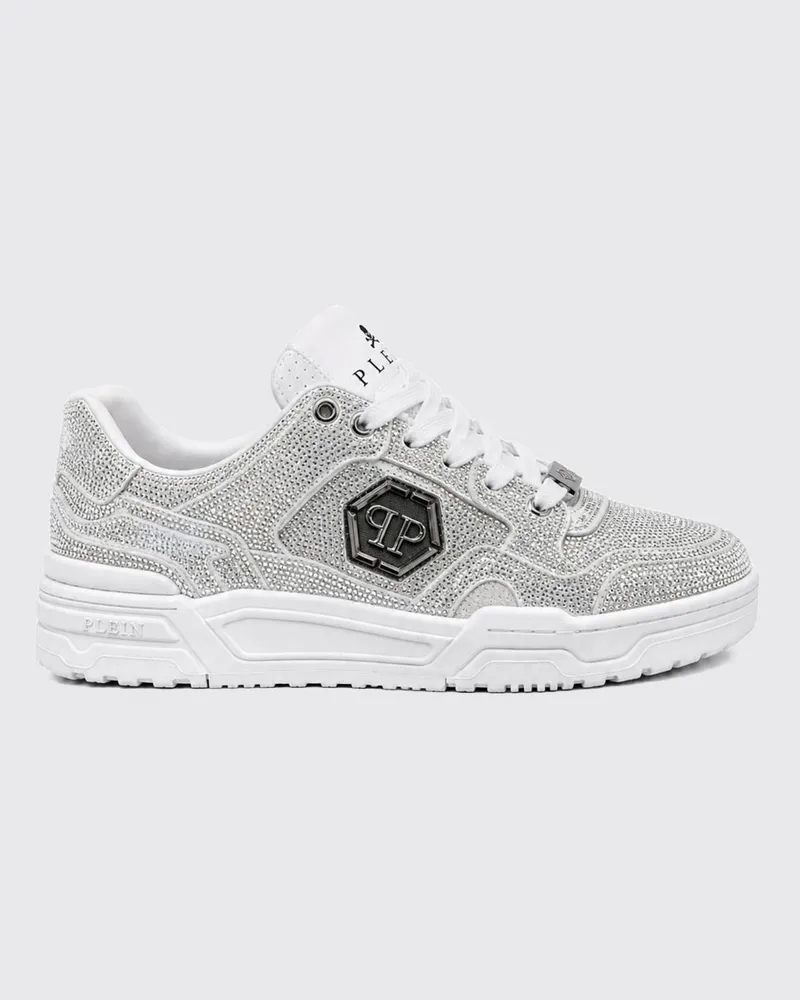 Philipp Plein Predator V2 Leder-Sneaker mit Kristallen und Hexagon-Logo Weiß