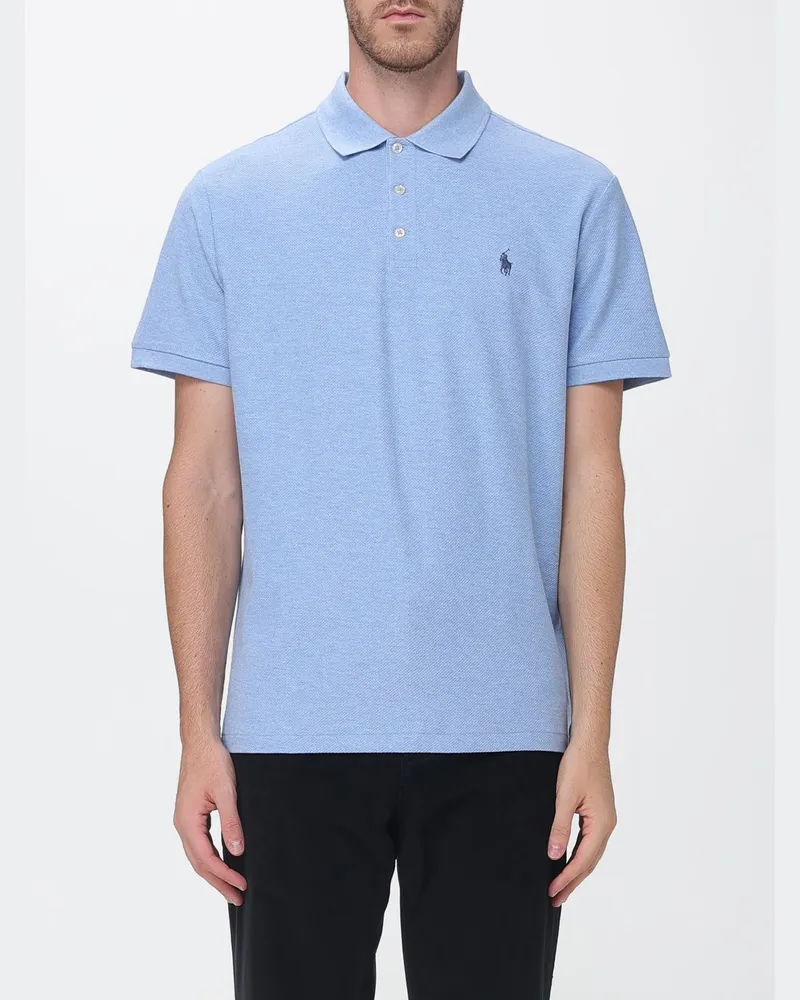 Ralph Lauren Kurzärmeliges Baumwollstrick-Polohemd mit gesticktem Pony-Logo Blau