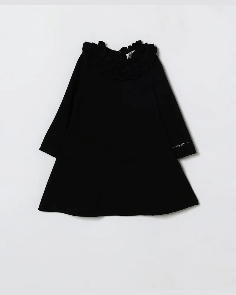 Il Gufo Langärmeliges Stretch-Baumwollkleid für Mädchen mit Rüschenkragen Schwarz