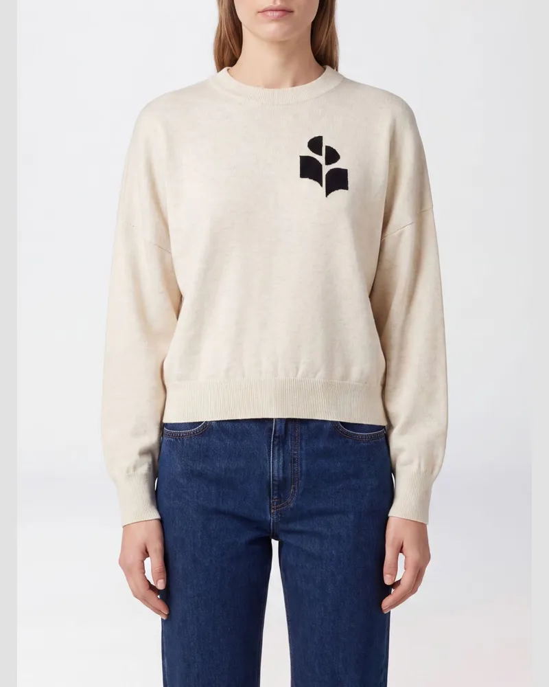 Étoile Isabel Marant Pullover mit Rundhalsausschnitt aus Baumwolle und Wolle mit Kontrastlogo Grau