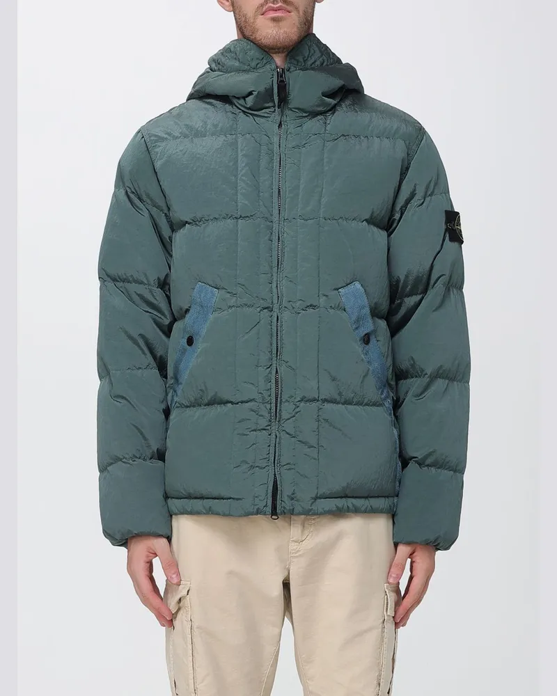 Stone Island Kurze Daunenjacke aus recyceltem Nylon mit Kapuze und Compass-Logo Braun