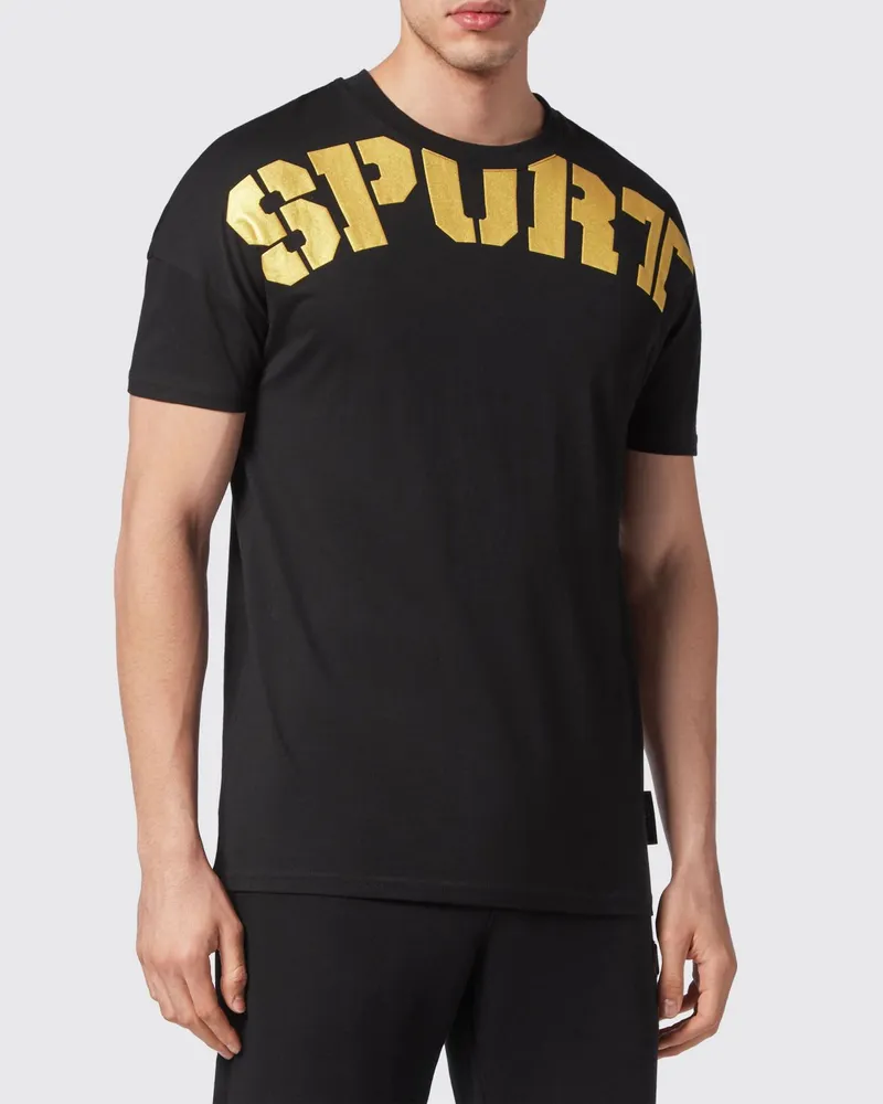 Philipp Plein Jersey-T-Shirt mit überschnittenen Schultern und Logo-Print auf der Rückseite Schwarz