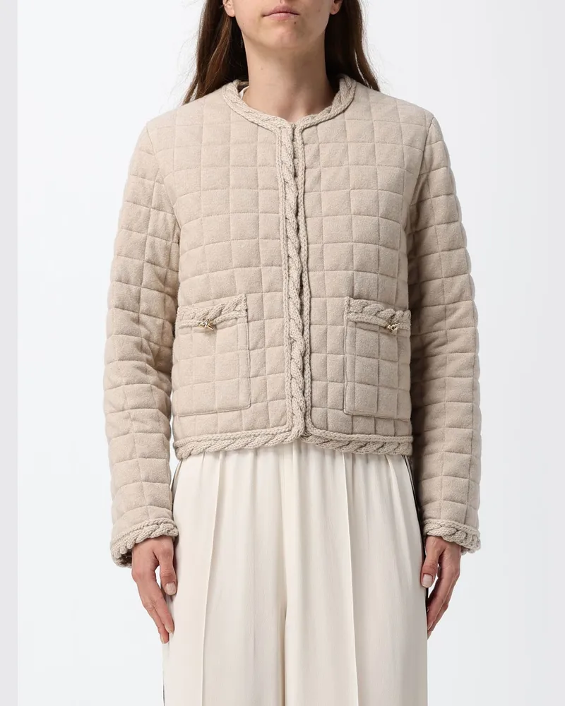 Fabiana Filippi Kurze Daunenjacke aus Wolle und Kaschmir mit Häkeldetails Beige