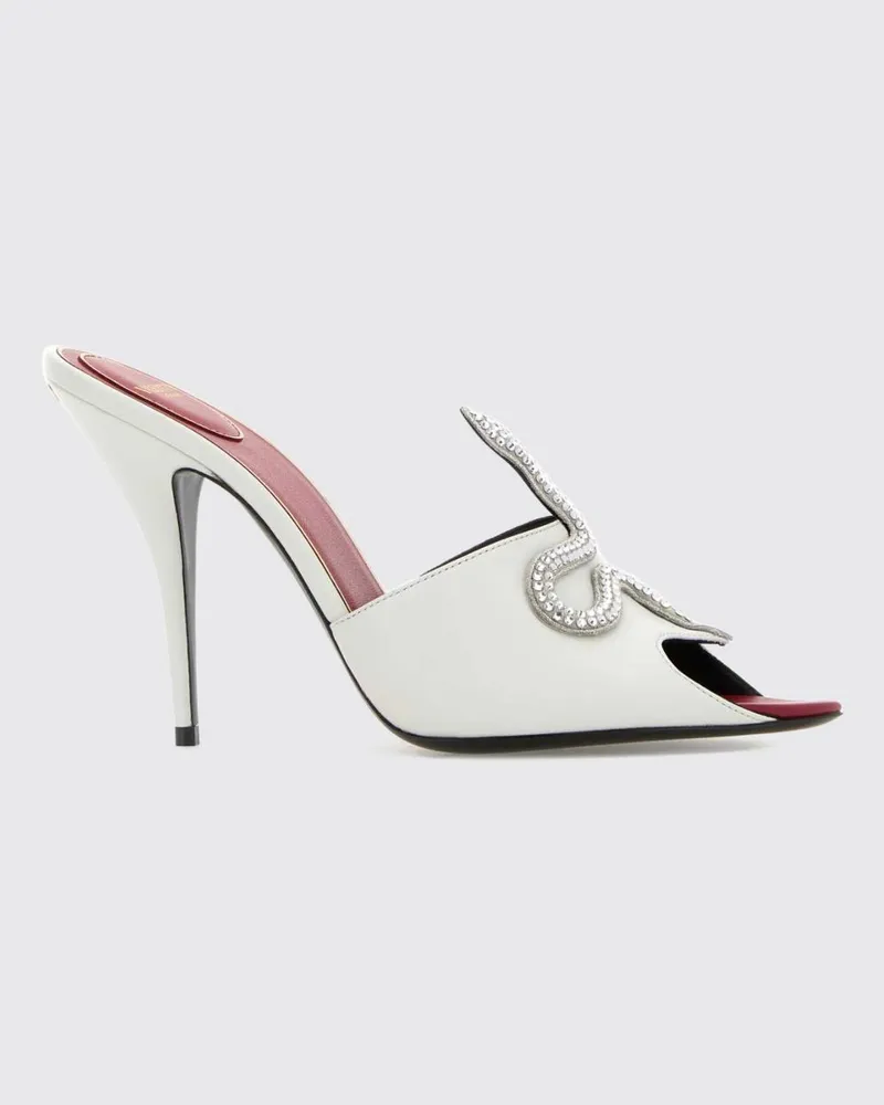 Valentino Garavani Leder-Mules mit VLogo Signature und Strasssteinen Weiß