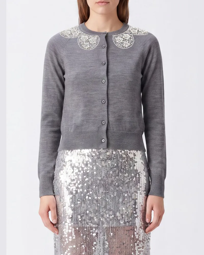 Simone Rocha Cardigan aus Merinowolle-Seide-Mischung mit Perlenapplikationen Grau