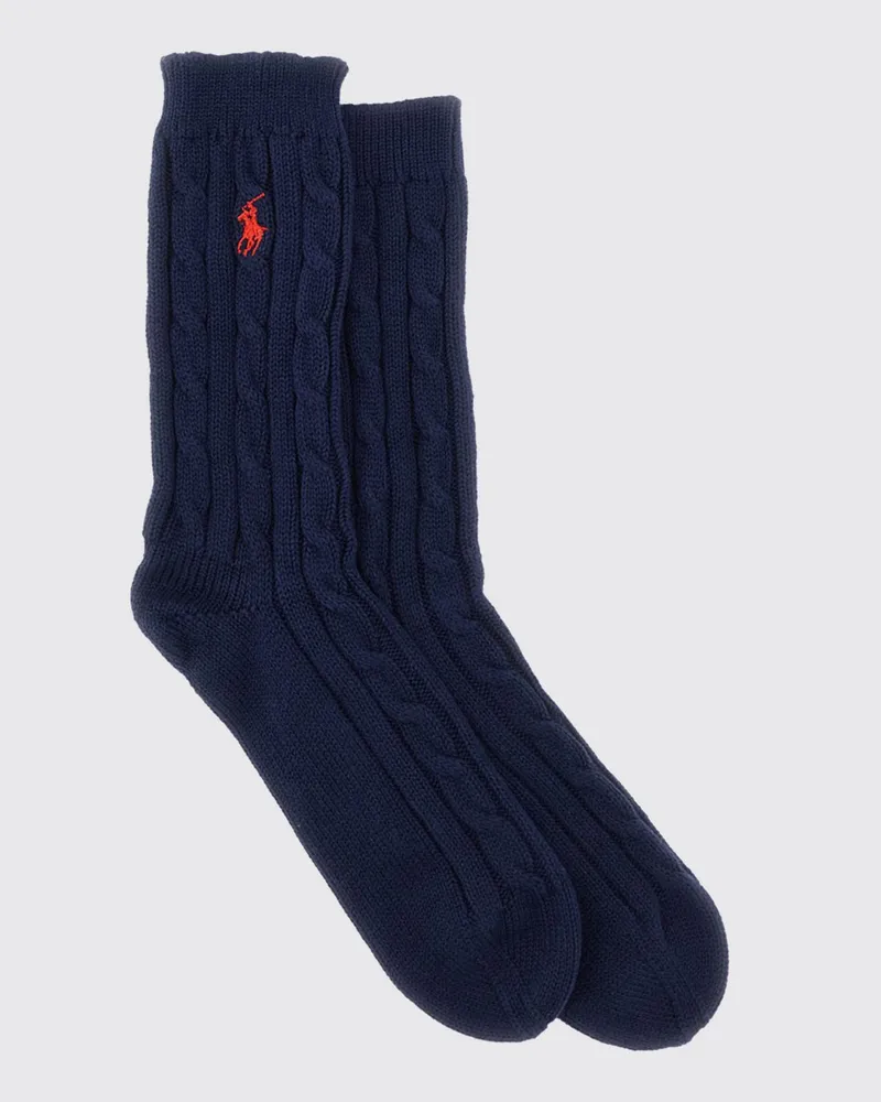 Ralph Lauren Gerippte Socken aus Baumwollmischung mit kontrastierendem gesticktem Pony-Logo Blau