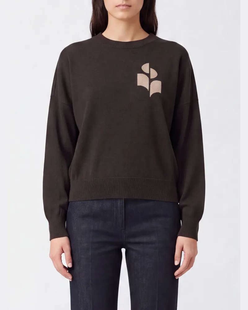Étoile Isabel Marant Pullover mit Rundhalsausschnitt aus Baumwolle und Wolle mit Kontrastlogo Kakao