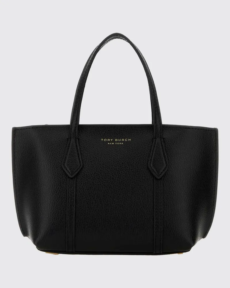 Tory Burch Kleine Perry Tote-Tasche aus genarbtem Leder mit abnehmbarem Riemen Schwarz